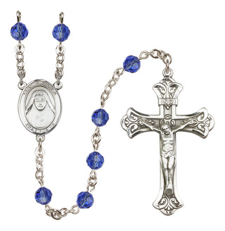 Sterling Silver 6mm Austrian Crystal Saint Alphonsa of India Rosary in Sapphire