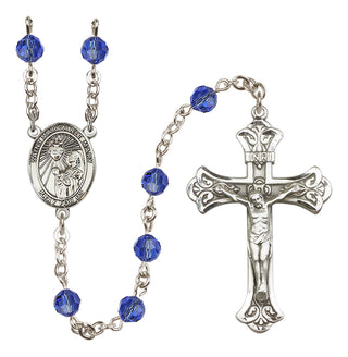 Sterling Silver 6mm Austrian Crystal Saint Margaret Mary Alacoque Rosary in Sapphire