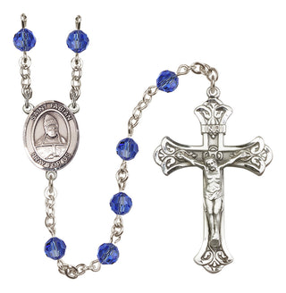 Sterling Silver 6mm Austrian Crystal Saint Fabian Rosary in Sapphire