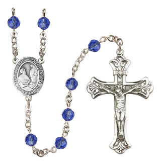 Sterling Silver 6mm Austrian Crystal Saint Mary Magdalene of Canossa Rosary in Sapphire