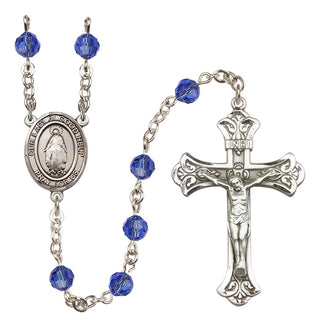 Sterling Silver 6mm Austrian Crystal Our Lady of Good Help Rosary in Sapphire