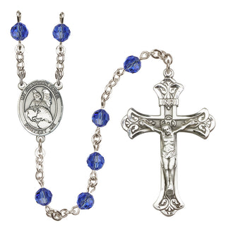 Sterling Silver 6mm Austrian Crystal Guardian Angel Protector Rosary in Sapphire