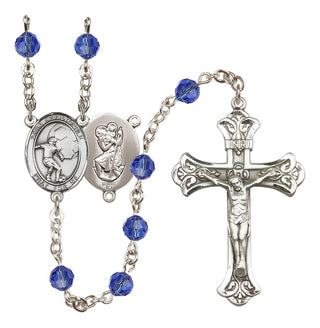 Sterling Silver 6mm Austrian Crystal Saint Christopher/Soccer Rosary in Sapphire