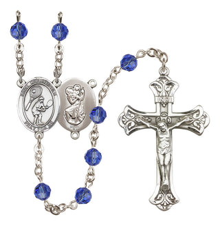 Sterling Silver 6mm Austrian Crystal Saint Christopher/Tennis Rosary in Sapphire