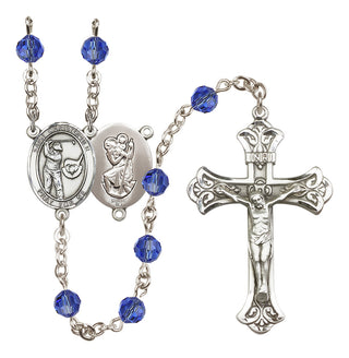 Sterling Silver 6mm Austrian Crystal Saint Christopher/Golf Rosary in Sapphire