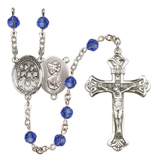 Sterling Silver 6mm Austrian Crystal Saint Christopher / Choir Rosary in Sapphire