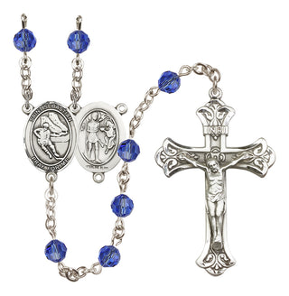 Sterling Silver 6mm Austrian Crystal Saint Sebastian / Hockey Rosary in Sapphire