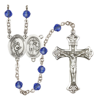 Sterling Silver 6mm Austrian Crystal Saint Sebastian / Tennis Rosary in Sapphire