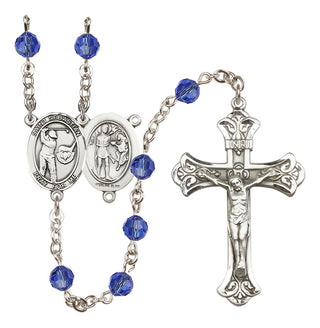 Sterling Silver 6mm Austrian Crystal Saint Sebastian / Golf Rosary in Sapphire