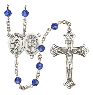 Sterling Silver 6mm Austrian Crystal Saint Sebastian /Track&Field-Men Rosary in Sapphire