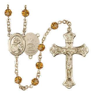 14 Karat Gold-Filled 6mm Austrian Crystal Saint Joan of Arc / Air Force Rosary in Topaz