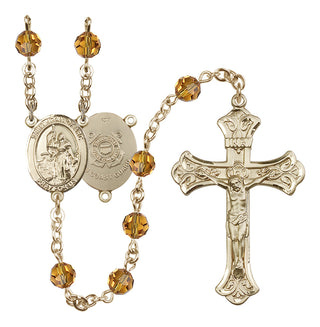 14 Karat Gold-Filled 6mm Austrian Crystal Saint Joan of Arc /Coast Guard Rosary in Topaz