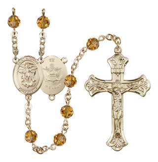 14 Karat Gold-Filled 6mm Austrian Crystal Saint Michael / Army Rosary in Topaz
