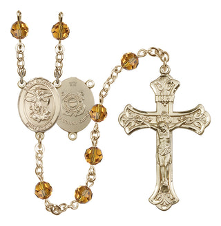 14 Karat Gold-Filled 6mm Austrian Crystal Saint Michael / Coast Guard Rosary in Topaz