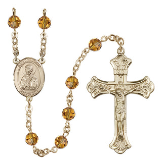 14 Karat Gold-Filled 6mm Austrian Crystal Saint Timothy Rosary in Topaz