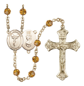 14 Karat Gold-Filled 6mm Austrian Crystal Saint Christopher/Cheerleading Rosary in Topaz