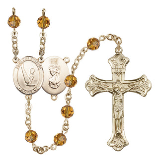 14 Karat Gold-Filled 6mm Austrian Crystal Saint Christopher/Gymnastics Rosary in Topaz