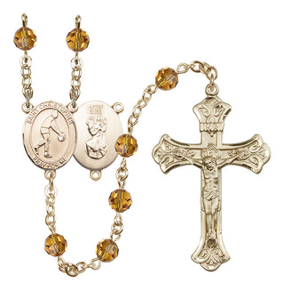 14 Karat Gold-Filled 6mm Austrian Crystal Saint Christopher/Basketball Rosary in Topaz