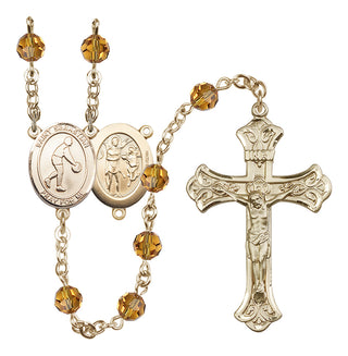 14 Karat Gold-Filled 6mm Austrian Crystal Saint Sebastian/Basketball Rosary in Topaz