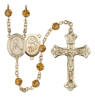 14 Karat Gold-Filled 6mm Austrian Crystal Saint Sebastian/Ice Hockey Rosary in Topaz