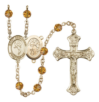14 Karat Gold-Filled 6mm Austrian Crystal Saint Sebastian/Martial Arts Rosary in Topaz