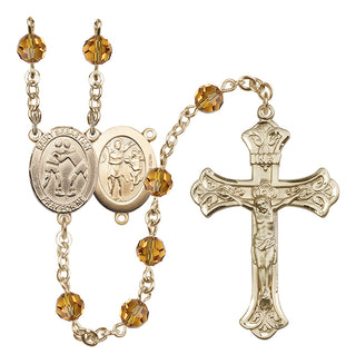14 Karat Gold-Filled 6mm Austrian Crystal Saint Sebastian/Wrestling Rosary in Topaz