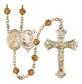 14 Karat Gold-Filled 6mm Austrian Crystal Saint Cecilia / Marching Band Rosary in Topaz