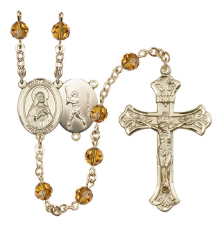 14 Karat Gold-Filled 6mm Austrian Crystal Saint Rita / Baseball Rosary in Topaz