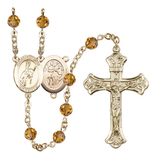 14 Karat Gold-Filled 6mm Austrian Crystal Saint Sebastian / Rodeo Rosary in Topaz
