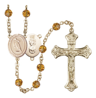 14 Karat Gold-Filled 6mm Austrian Crystal Saint Christopher / Rugby Rosary in Topaz