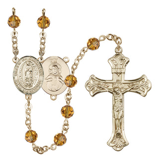14 Karat Gold-Filled 6mm Austrian Crystal Virgen de Guadalupe Rosary in Topaz