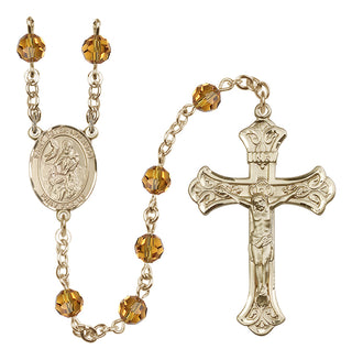 14 Karat Gold-Filled 6mm Austrian Crystal Saint Peter Nolasco Rosary in Topaz