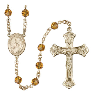 14 Karat Gold-Filled 6mm Austrian Crystal Saint Finnian of Clonard Rosary in Topaz