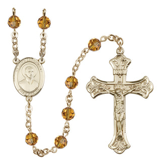 14 Karat Gold-Filled 6mm Austrian Crystal Saint John Berchmans Rosary in Topaz