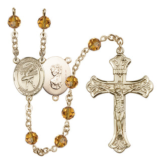 14 Karat Gold-Filled 6mm Austrian Crystal Saint Christopher/Dance Rosary in Topaz