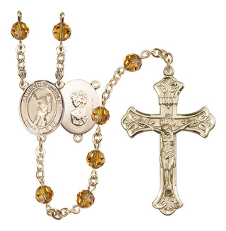 14 Karat Gold-Filled 6mm Austrian Crystal Saint Christopher/Lacrosse Rosary in Topaz
