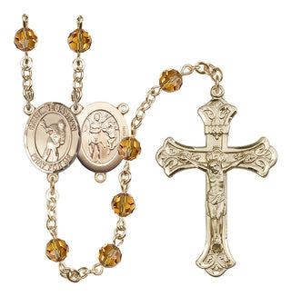 14 Karat Gold-Filled 6mm Austrian Crystal Saint Sebastian/Lacrosse Rosary in Topaz