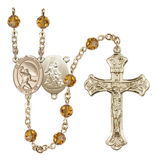 14 Karat Gold-Filled 6mm Austrian Crystal Guardian Angel/Track&Field-Women Rosary in Topaz