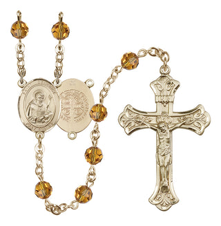 14 Karat Gold 6mm Austrian Crystal Saint Benedict Rosary in Topaz