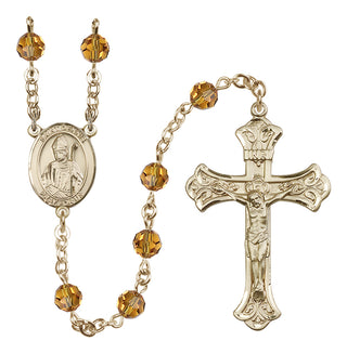14 Karat Gold 6mm Austrian Crystal Saint Dennis Rosary in Topaz