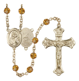 14 Karat Gold 6mm Austrian Crystal Saint Joan of Arc / Air Force Rosary in Topaz