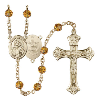 14 Karat Gold 6mm Austrian Crystal Saint Joan of Arc / Army Rosary in Topaz