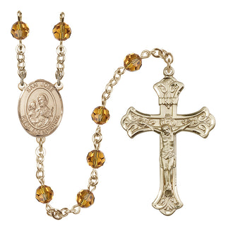 14 Karat Gold 6mm Austrian Crystal San Jose Rosary in Topaz