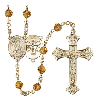 14 Karat Gold 6mm Austrian Crystal Guardian Angel / EMT Rosary in Topaz