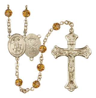 14 Karat Gold 6mm Austrian Crystal Guardian Angel / Nat'l Guard Rosary in Topaz