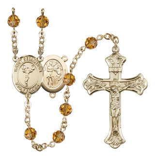 14 Karat Gold 6mm Austrian Crystal Saint Sebastian/Cheerleading Rosary in Topaz
