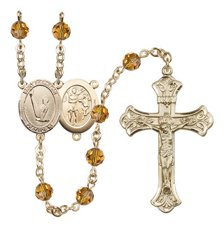 14 Karat Gold 6mm Austrian Crystal Saint Sebastian/Gymnastics Rosary in Topaz