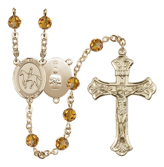 14 Karat Gold 6mm Austrian Crystal Saint Kateri/Equestrian Rosary in Topaz