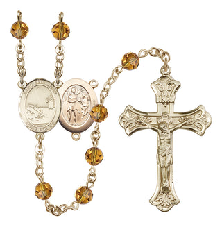 14 Karat Gold 6mm Austrian Crystal Saint Sebastian / Fishing Rosary in Topaz