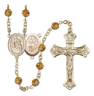 14 Karat Gold 6mm Austrian Crystal Saint Sebastian / Motorcycle Rosary in Topaz